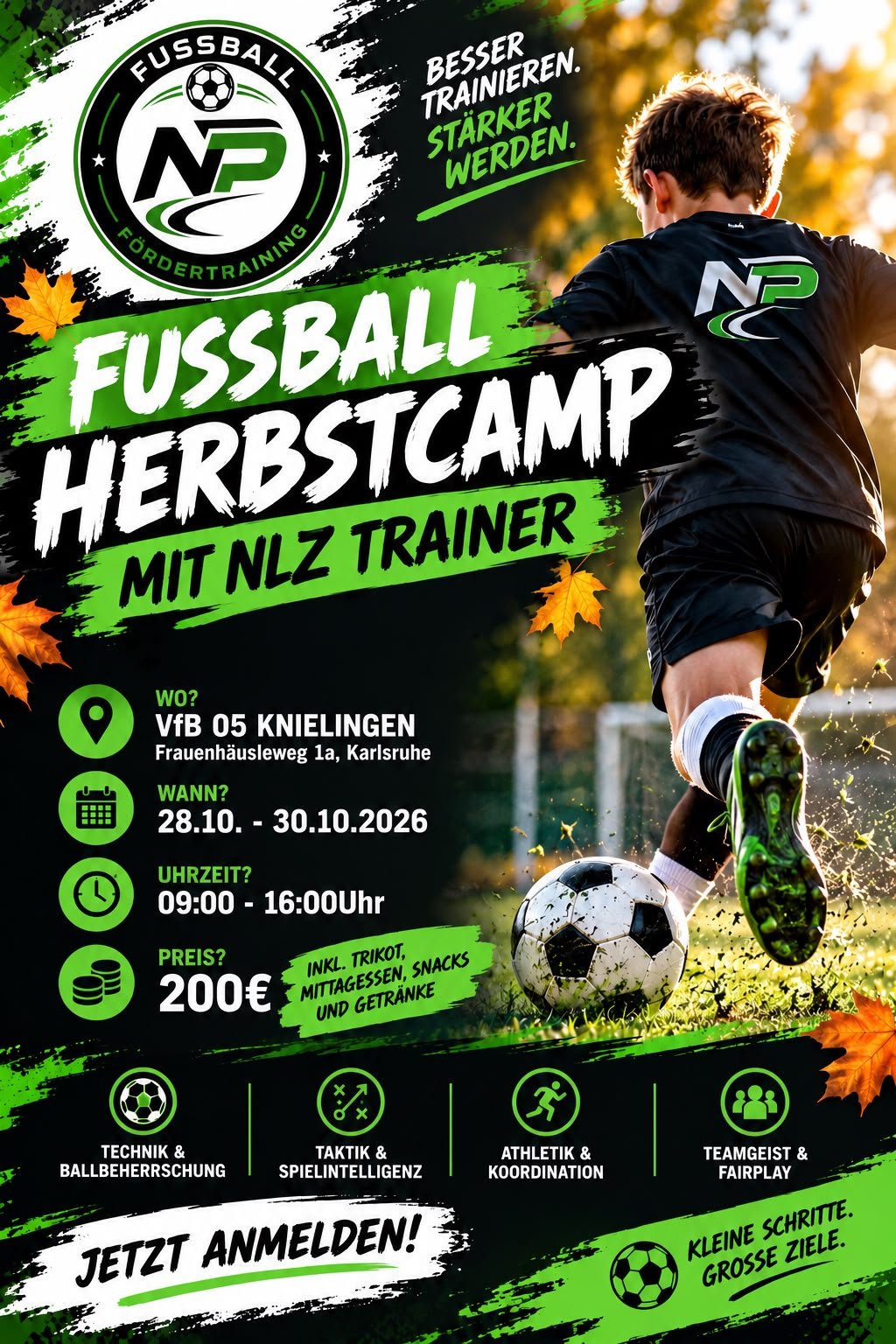 Flyer: Fußball Herbstcamp mit NLZ Trainer, NP Fußball Fördertraining